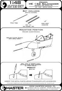 画像4: MASTER[AM-48-051]He-162 Salamander - armament and detail set (MG 151 barrel tips, nose gear indicator and Pitot Tube) (4)