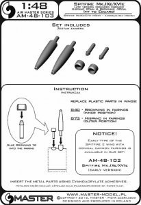 画像4: MASTER[AM-48-103]Spitfire Mk.IXe/XVIe late version (rounded fairings) - Hispano 20mm & Browning .50cal in fairings (fit to Eduard) (4)