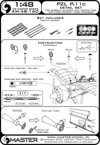 画像10: MASTER[AM-48-160]PZL P11c  - details set - wz. 33 machine gun barrels, gunsight and Venturi Tube (10)