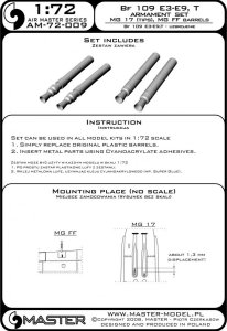 画像6: MASTER[AM-72-009]Bf 109 E3 - E9, T armament set (MG 17 tips, MG FF barrels) (6)