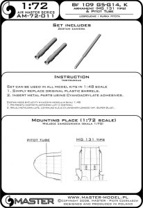画像4: MASTER[AM-72-011]Bf 109 G5 - G14, K armament set (MG 131 tips) & Pitot Tube (4)