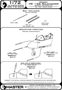 画像5: MASTER[AM-72-032]He-162 Salamander - armament and detail set (MG 151 barrel tips, nose gear indicator and Pitot Tube) (5)