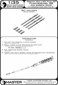 画像4: MASTER[GM-35-006]1/35 WWII ドイツ 2cm Flak 38 L/65対空機関砲/2cm四連装対空機関砲38 砲身(4本入) (4)