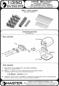 画像5: MASTER[SM-350-079]HMS Belfast armament - 6in (12pcs), 4in (12pcs) barrels - set includes resin correction for 6in gun mounting (5)