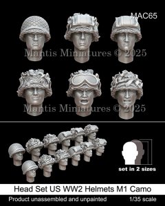 画像1: マンティス・ミニチュアズ[MAC65]1/35 WWII アメリカ 偽装ネット付M1ヘルメット ヘッドセット(6種類2サイズ 12個入) (1)