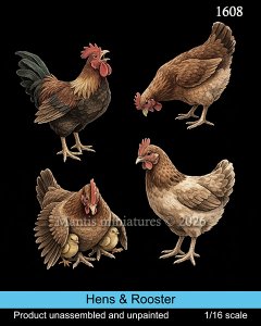 画像2: マンティス・ミニチュアズ[Man1608]1/16 動物セット オンドリ&メンドリ (2)