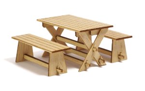 画像2: マソモデル[MH35097]1/35 木製ガーデンテーブルとベンチのセット (2)