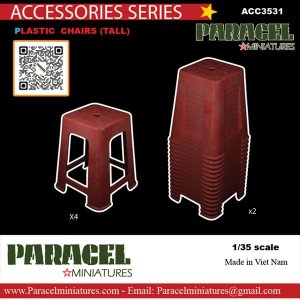 画像1: Paracel Miniatures[ACC3531]1/35 汎用 プラ製スタッキングチェア 高座面(6個入) (1)