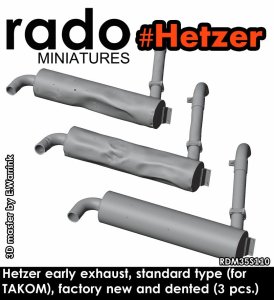 画像6: Rado Miniatures[RDM35S110]1/35 WWII ドイツ ヘッツァー駆逐戦車初期型/中期型 標準排気マフラー(タコム用 新品/変形3個入) (6)