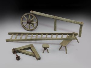 画像1: RoyalModel[RM642]1/35 牧場セット 馬立て/荷車輪他 (1)