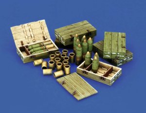 画像1: RoyalModel[RM1144]1/35 WWII イタリア 100/17 100mm榴弾砲 砲弾と木箱セット (1)
