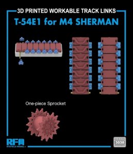 画像1: ライフィールドモデル[RFM3038]1/35 M4/M4A1/M4A2/M4A3/M4A4用 3Dプリンター製可動式履帯 (T-54E1タイプ)w/ワンピース起動輪 (1)