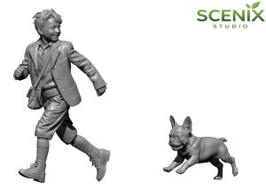 画像2: SCENIX Studio[SXCF35002]1/35 WWII 「チャイルド&パピー」走るフランスの子供とフレンチ・ブルドッグの子犬 (2)