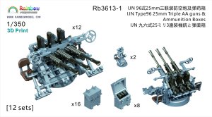 画像1: レインボーモデル[VICRAI3613-1]1/350 日本海軍 九六式25mm三連装機銃(12個) 弾薬箱(蓋閉16個、開8個)/射撃指揮装置(2個)付 (1)
