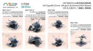 画像1: レインボーモデル[VICRAI7193-2]1/700 日本海軍 九六式25mm三連装機銃 防盾付(18個) 弾薬箱(蓋閉18個、開12個)/射撃指揮装置（4個）付 (1)
