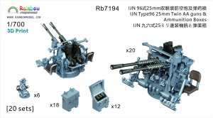 画像1: レインボーモデル[VICRAI7194]1/700 日本海軍 九六式25mm連装機銃(20個) 弾薬箱(蓋閉18個、開12個)/射撃指揮装置（6個）付 (1)