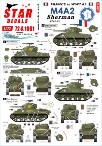 画像1: STAR DECALS[SD72-A1081]1/72 WWII 仏 フランス軍M4A2シャーマン ノルマンディーからパリへ 1944〜45 (1)