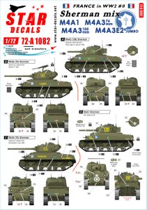 画像1: STAR DECALS[SD72-A1082]1/72 WWII 仏 フレンチシャーマンミックス M4A1/A3/105mm/M4A3 76mm/M4A3E2ジャンボ (1)