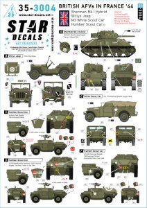 画像1: STAR DECALS[SD35-3004]1/35 WWII イギリス 1944年フランスの英軍AFV シャーマンMk.Iハイブリッド/ウィリス・ジープ/M3ホワイト・スカウトカー/ハンバー・スカウトカー (1)