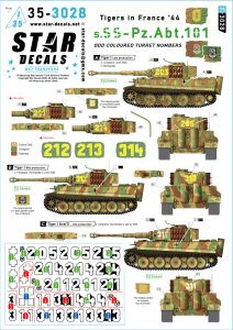 画像1: STAR DECALS[SD35-3028]1/35 WWII ドイツ 1944年フランスのタイガー重戦車＃4 1944年夏の第101SS重戦車大隊 変則的な砲塔番号色のタイガーI中期型/後期型 (1)