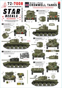 画像1: STAR DECALS[SD72-7008]1/72 WWII イギリス 英軍/ポーランド軍のクロムウェル巡航戦車 ポーランド第1機甲師団/第4カウンティオブロンドン騎兵連隊/第2ノーサンプトンシャー騎兵連隊/第11機甲師団のクロムウェルMk.IV (1)