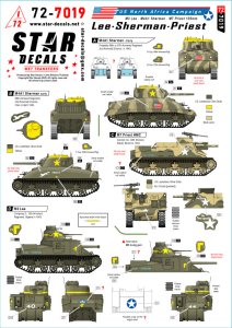 画像1: STAR DECALS[SD72-7019]1/72 WWII アメリカ リー/シャーマン/プリースト 1943年北アフリカ戦線のM3リー/M4A1シャーマン/M7プリースト (1)