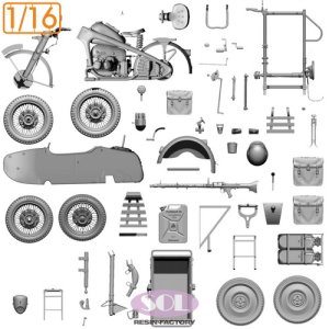 画像5: SOL MODEL[MM873]1/16 WWII ドイツ KS750軍用サイドカー トレーラー付 (5)