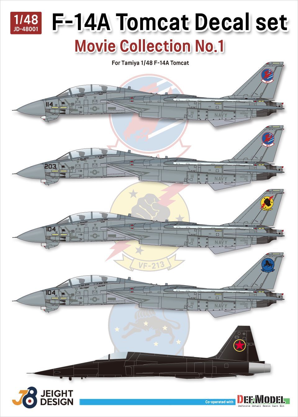 DEF.MODEL[JD48001]1/48 現用 アメリカ海軍艦上戦闘機F-14Aデカールセット  ムービーコレクションNo.1「トップガン」1986(タミヤ用)