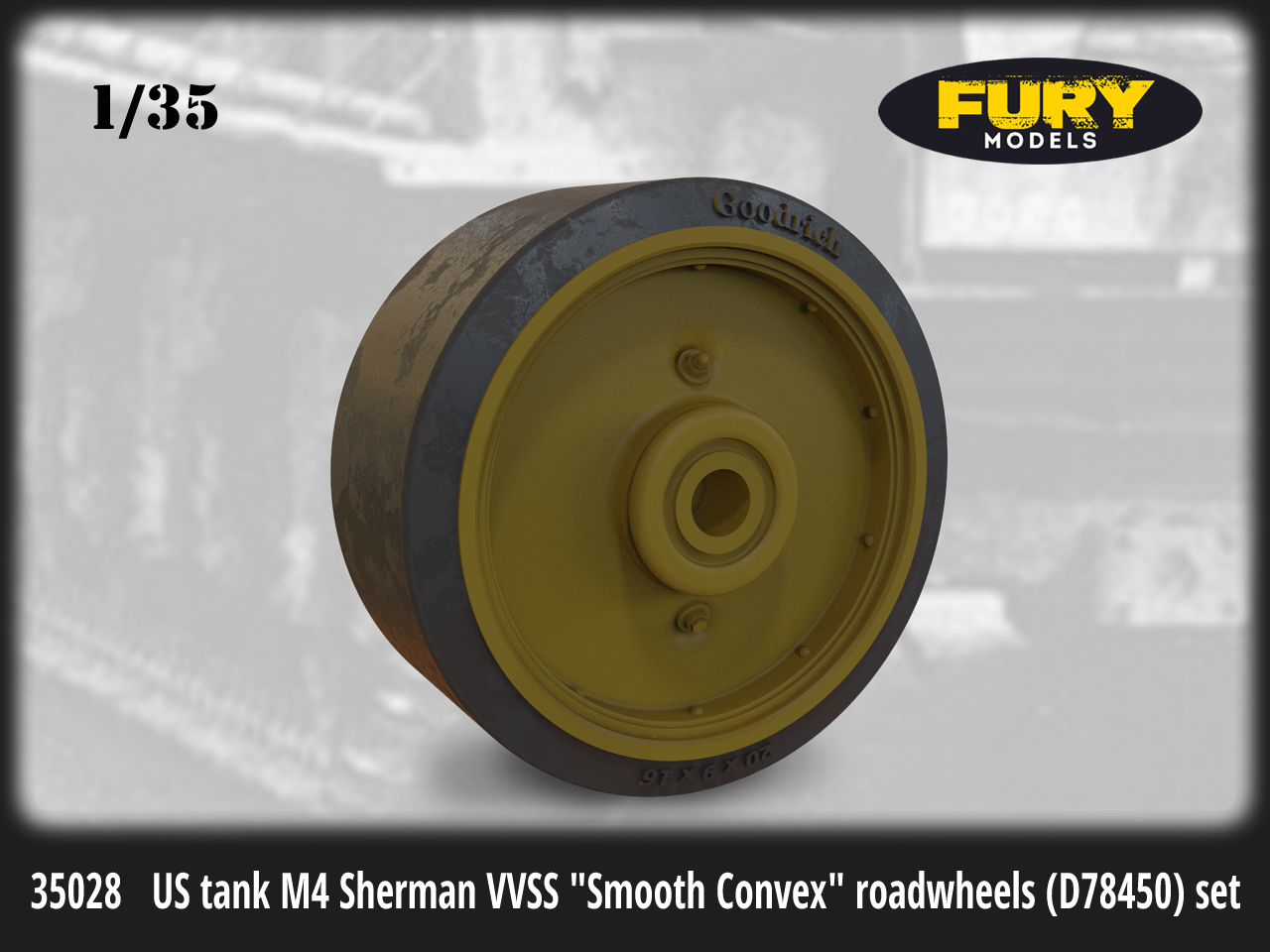 Fury Models[FM35028]1/35 WWII 米 M4シャーマン戦車 VVSS用スムーズコンベックス転輪(D78450)セット