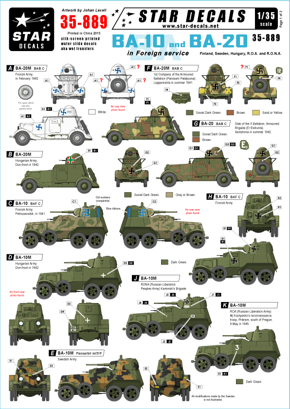 STAR DECALS[SD35-889]1/35 WWII ソ連以外で使用されたBA-10/20装甲車 デカールセット Models  Web Shop