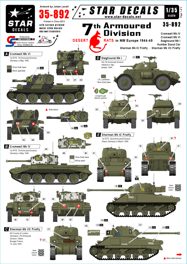 英第7機甲師団　デカールセット　Shop　STAR　DECALS[SD35-892]1/35　WWII　北西ヨーロッパの「砂漠のネズミ」　Models　Web