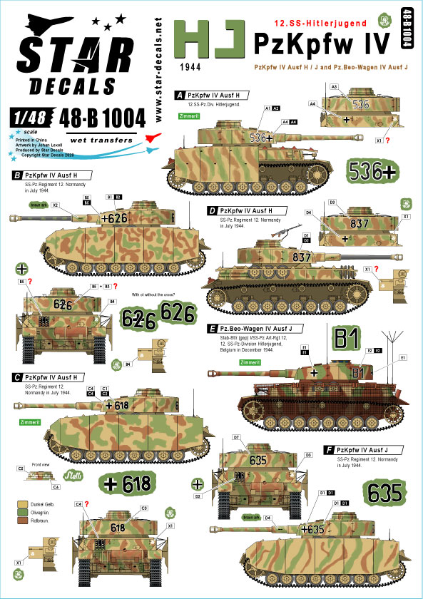 STAR DECALS[SD48-B1004]1/48 WWII 独 ドイツ武装親衛隊第12装甲師団「ヒトラーユーゲント」所属のIV号戦車H型＆J型  1944年