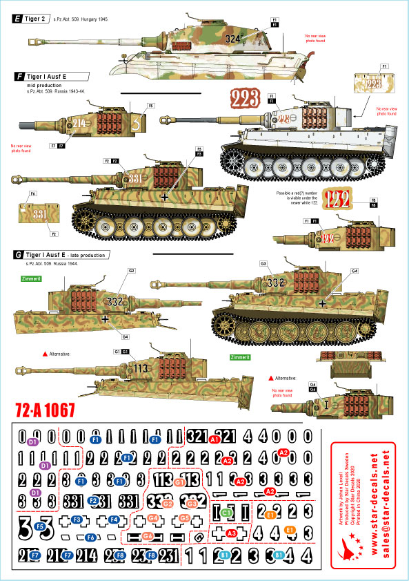 Star Decals Sd72 A1067 1 72 Wwii 独 第509重戦車大隊のタイガーi タイガーii 東部戦線1943 45 M S Models Web Shop Star Decals Sd72 A1067 1 72 Wwii 独 第509重戦車大隊のタイガーi タイガーii 東部戦線1943 45 M S Models Web Shop