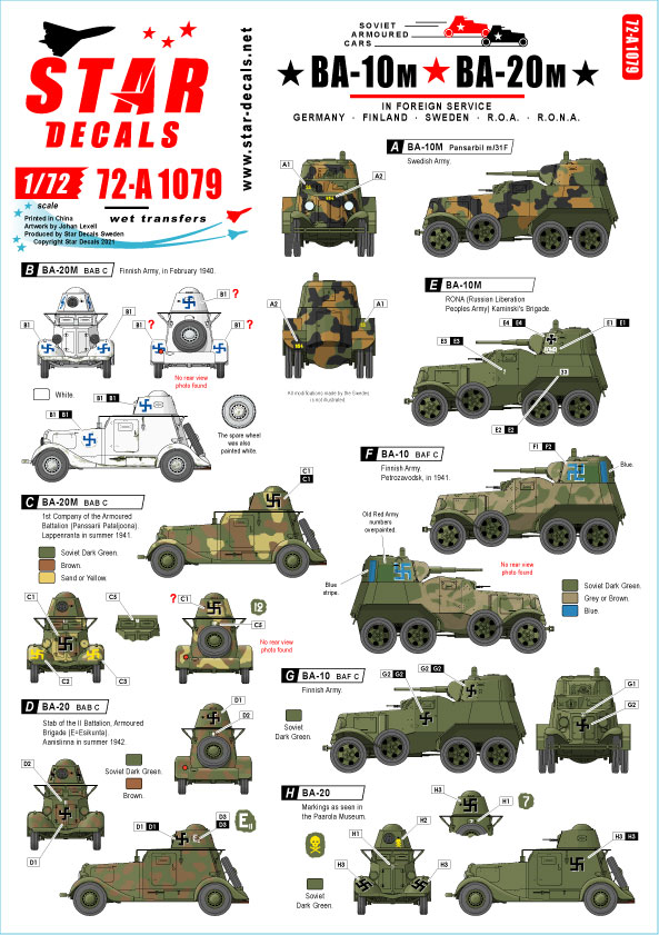 STAR DECALS[SD72-A1079]1/72 WWII 外国軍で運用されたBA-10M/BA-20M装甲車  ドイツ/スウェーデン/フィンランド/ROA/RONA Models Web Shop