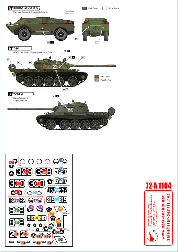 STAR DECALS[SD72-A1104]1/72 現用 キューバ軍の戦車とAFV＃2 T-34/85 IS-2M T-54A/55/62A  ZSU-57-2 BRDM-2(9P122) - M.S Models Web Shop