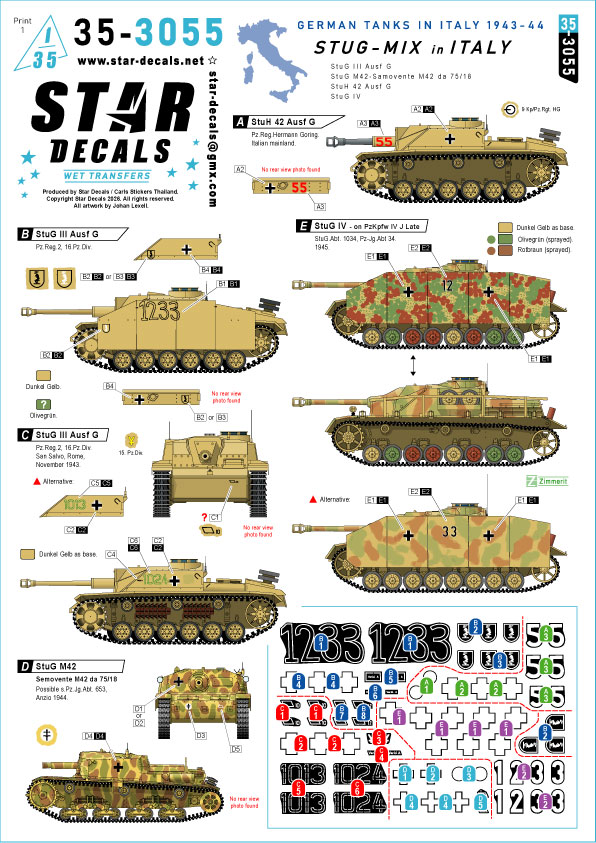 STAR DECALS[SD35-3055]1/35 WWII ドイツ イタリア戦線の突撃砲 III号