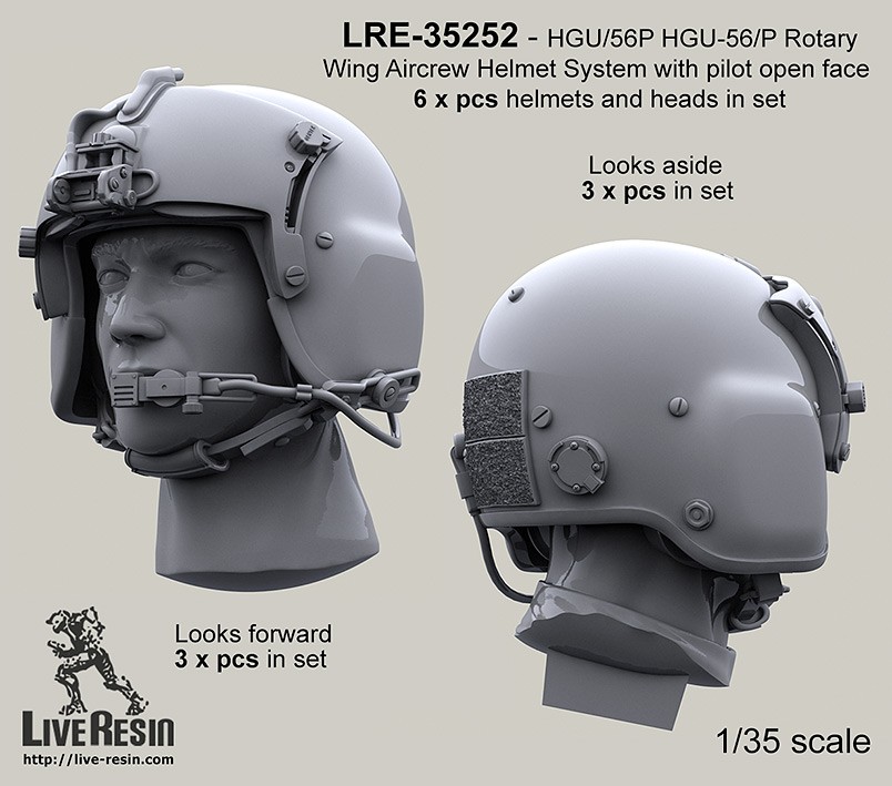 Live Resin[LRE35252]1/35 ヘリパイロットヘッド HGU/56Pヘルメット着用(1)(2種計6個)