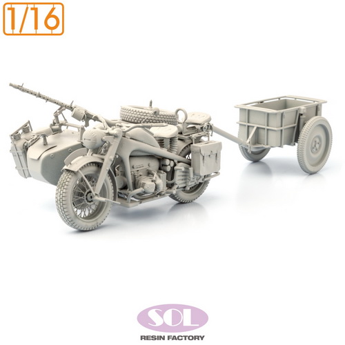 SOL MODEL[MM873]1/16 WWII ドイツ KS750軍用サイドカー トレーラー付