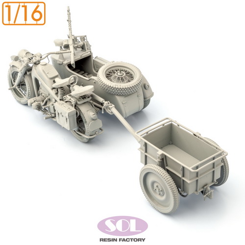 SOL MODEL[MM873]1/16 WWII ドイツ KS750軍用サイドカー トレーラー付