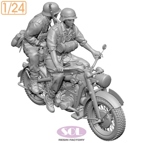 SOL MODEL[MM906]1/24 WWII ドイツ KS750軍用オートバイ(乗員2体付