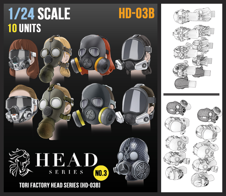 トリファクトリー[HD-03B]1/24 アクセサリー ヘッドシリーズ3 マスクヘッドセット2 ガスマスク(10個入) Models  Web Shop